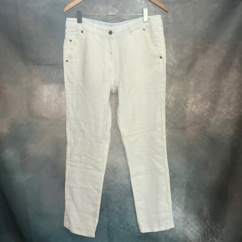 Poetry White 100% Linen Straight Leg Pants Womens US 8 UK 12 V407 29 Inseam
